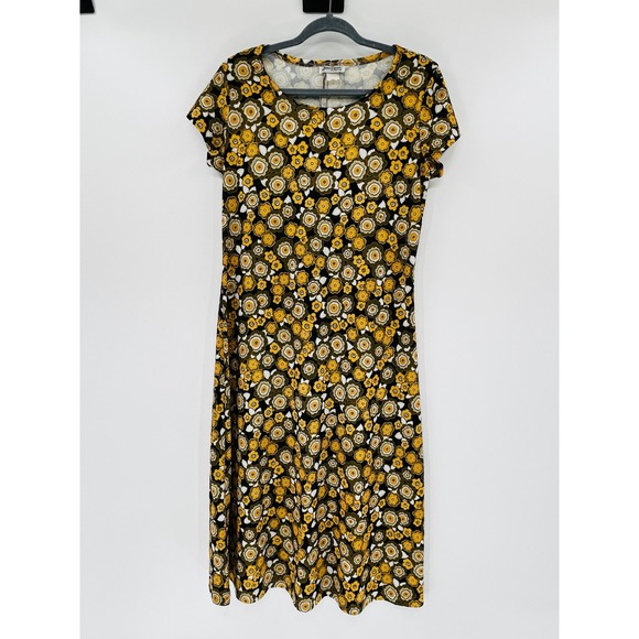 Vintage 70s Style Mustard Yellow Floral Midi Dress Retro Mod Indie Cottagecore L - Picture 2 of 7